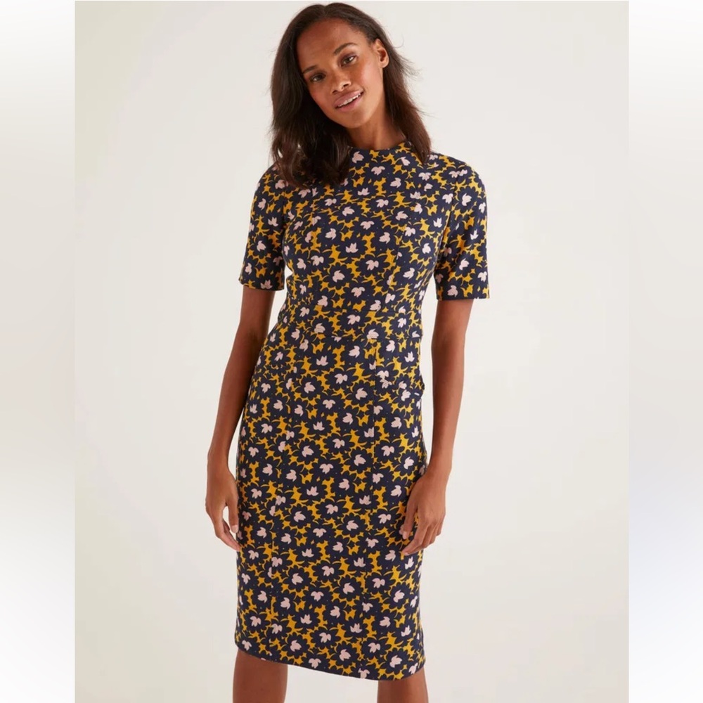 BODEN Louise Textured Midi Dress Tuscan Sun Bloom Stamp Print Size 6 - Picture 2 of 5